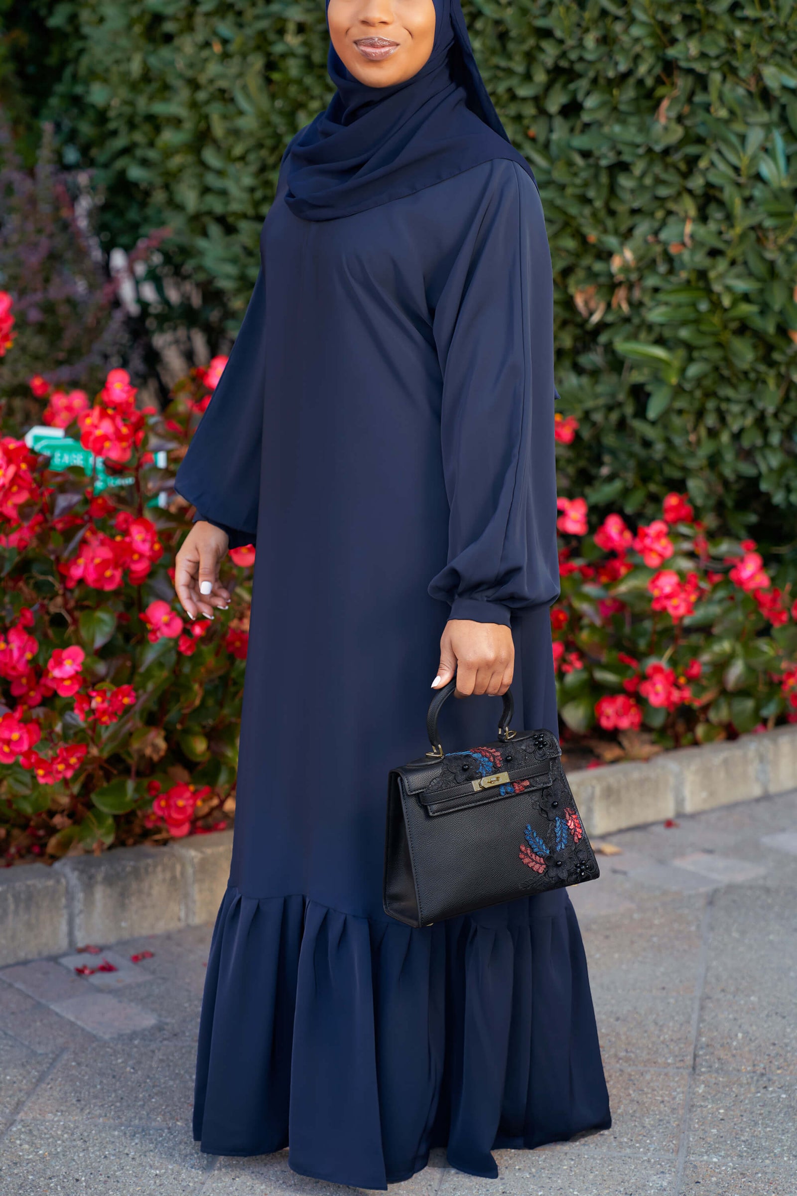 blue abaya dress Butterfly Frill Cuff Crepe Maxi Abaya Dress main image 1
