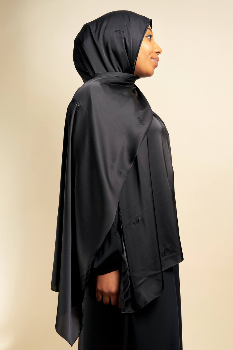 Satin Gem Hijab - Black