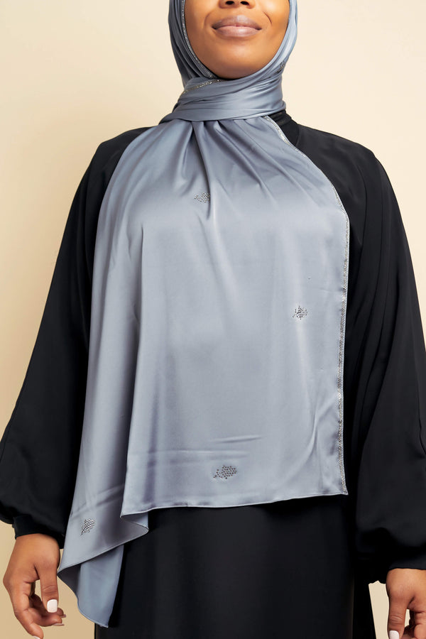 Satin Gem Hijab - Dark Gray