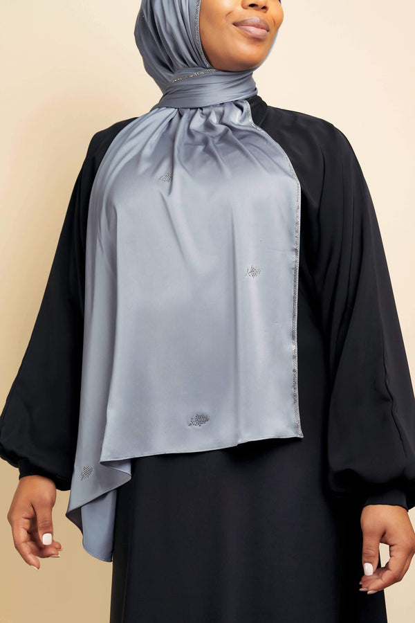 Satin Gem Hijab - Dark Gray