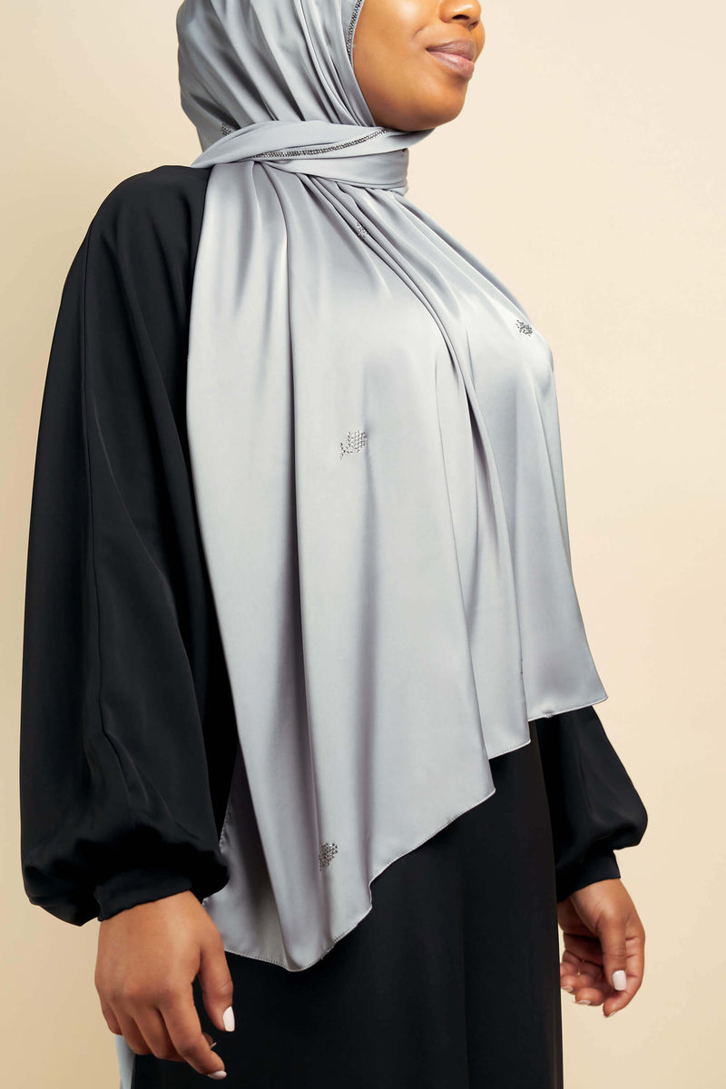 Satin Gem Hijab - Light Gray