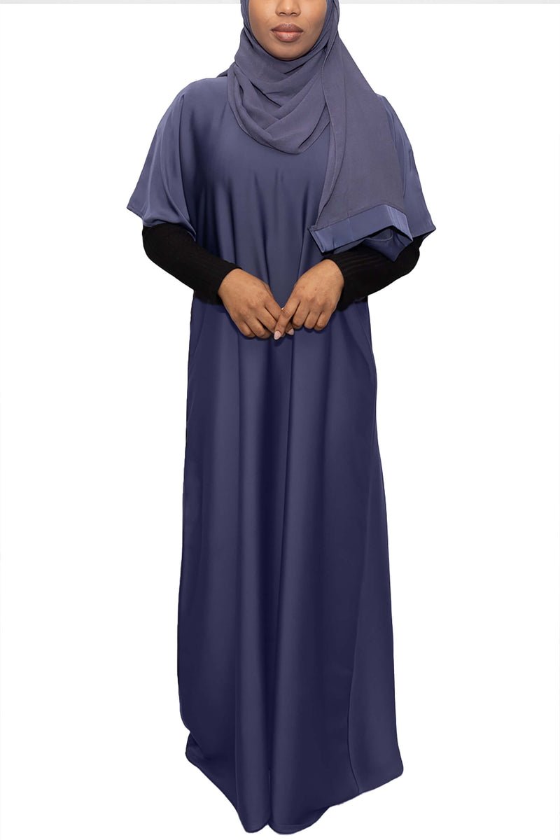 Short Sleeve Dress in Denim Blue | Al Shams Abayas_3
