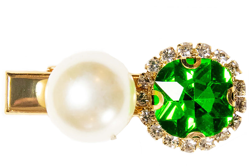 Crystal Pearl Clip in Green