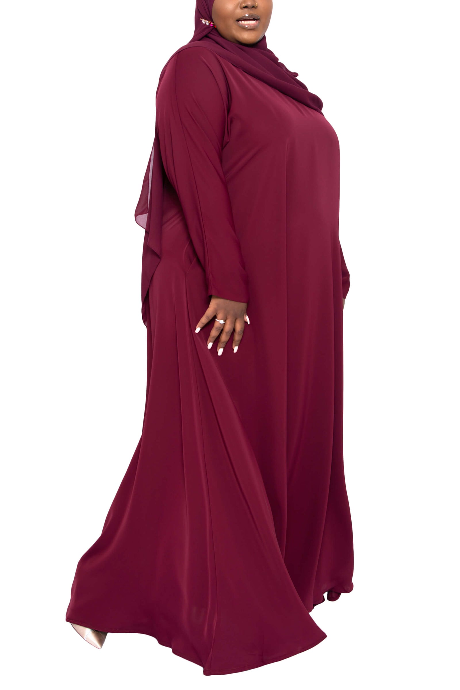 Madison Abaya in Maroon Curvy with Pockets – Al Shams Abayas Madison Abaya in Maroon Curvy with Pockets – Al Shams Abayas