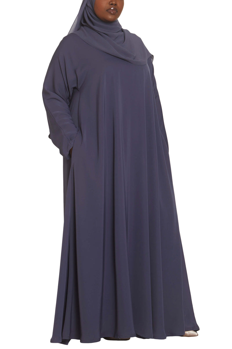 Madison Abaya in Dusty Blue Curvy with Pockets