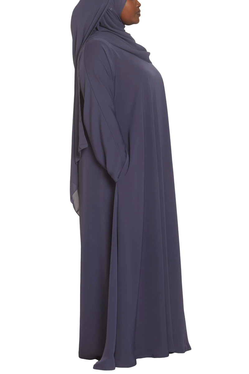 Madison Abaya in Dusty Blue Curvy with Pockets