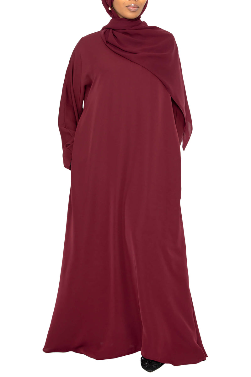 Madison Abaya in Maroon with Pockets Al Shams Abayas Madison Abaya in Maroon with Pockets Al Shams Abayas