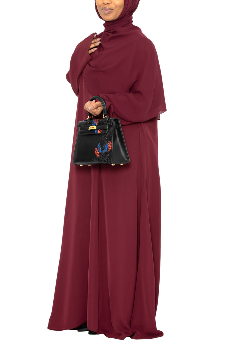 Madison Abaya in Maroon with Pockets Al Shams Abayas Madison Abaya in Maroon with Pockets Al Shams Abayas